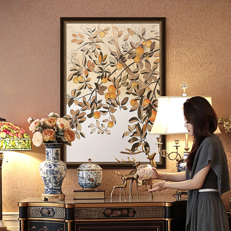 《平安果》法式中古风玄关装饰画手工油画客厅餐厅高级感小众挂画