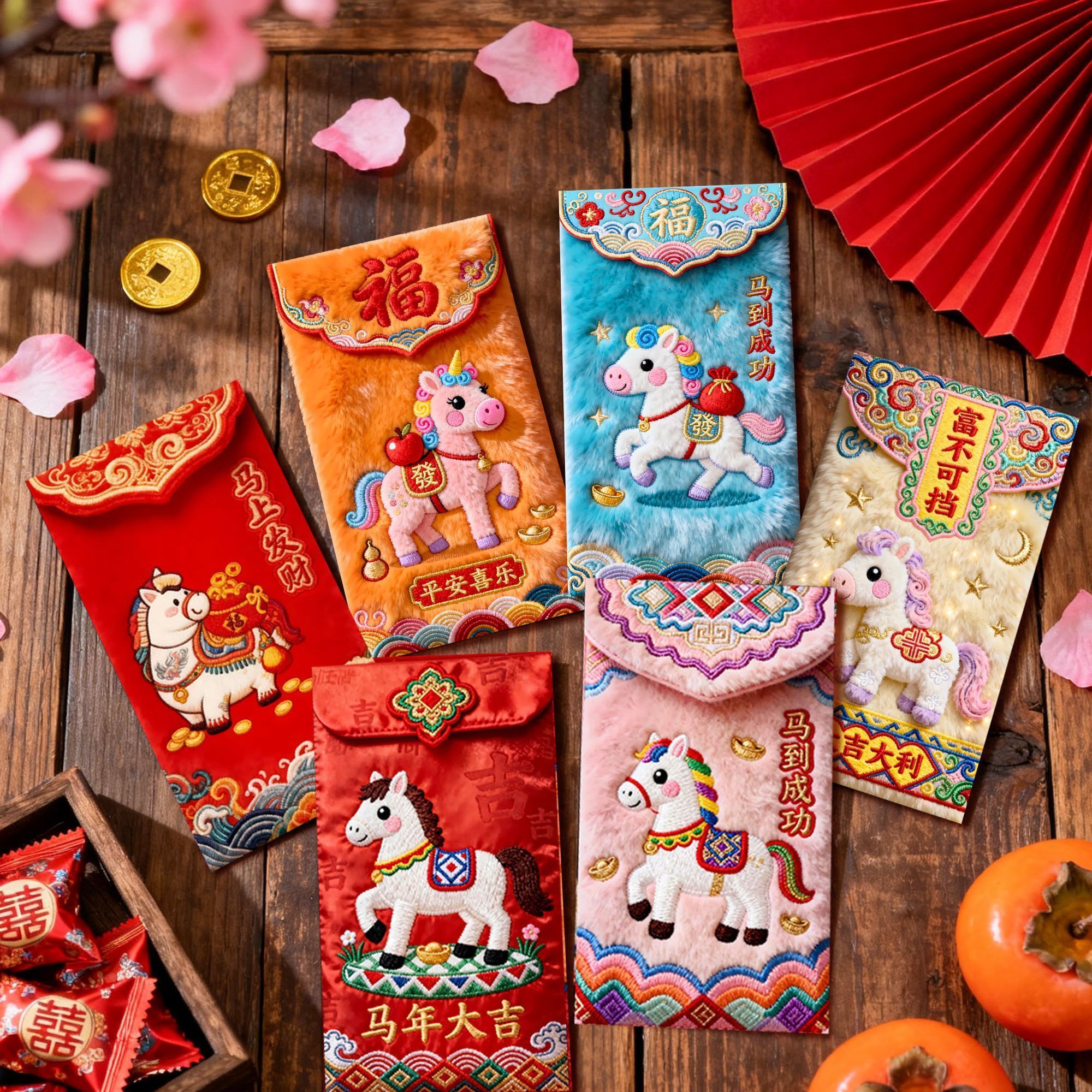 马年卡通生肖加厚可爱风立体刺绣中式创意利是封
