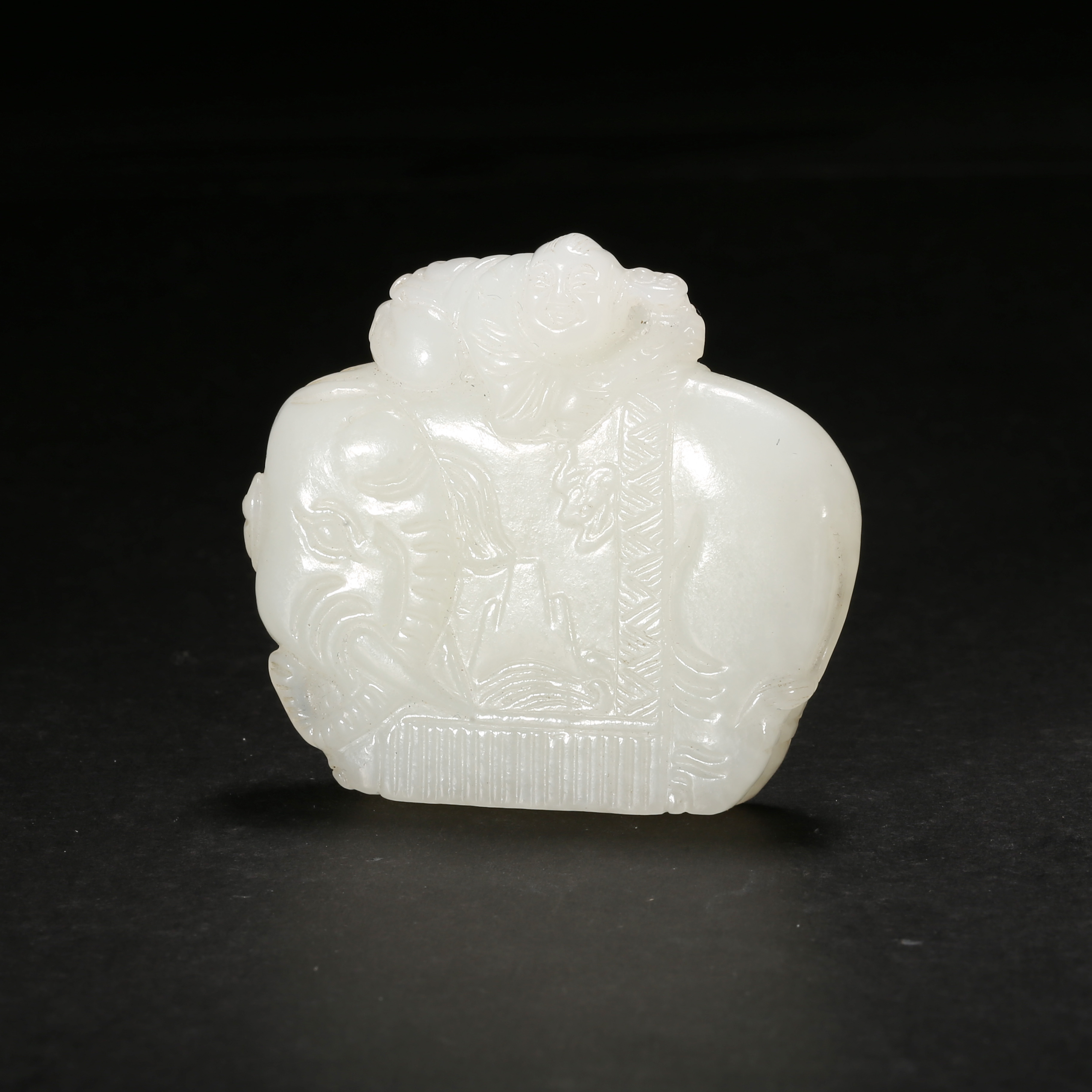 清代*童子洗象白玉把件/19ALJ2934/和田玉【北京文博】