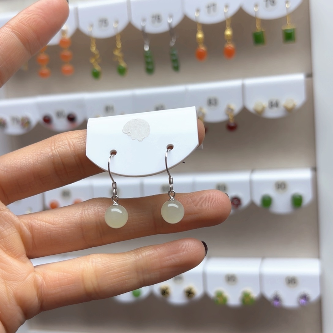 和田玉耳饰银S925镶嵌2