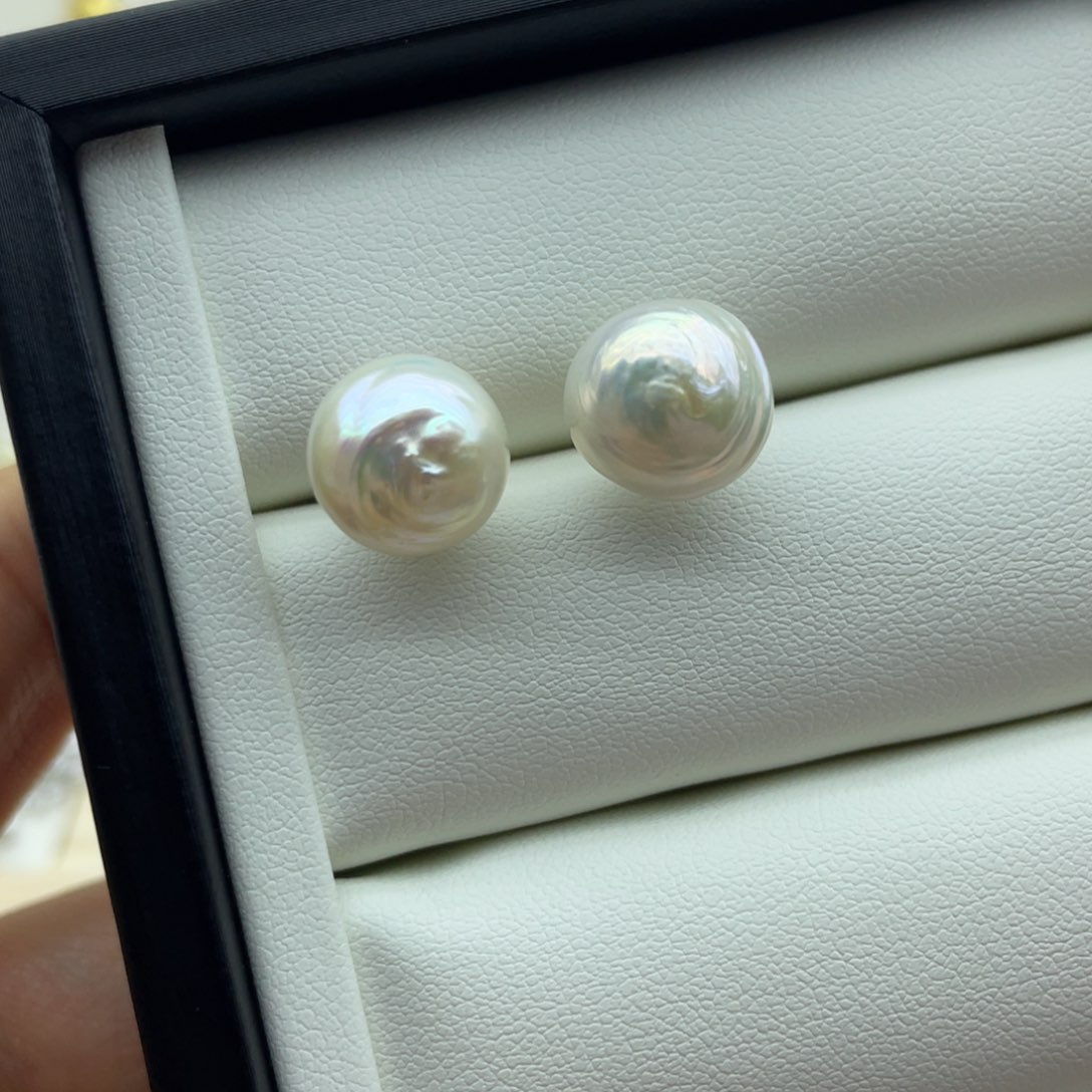 银S925镶嵌耳钉淡水珍珠