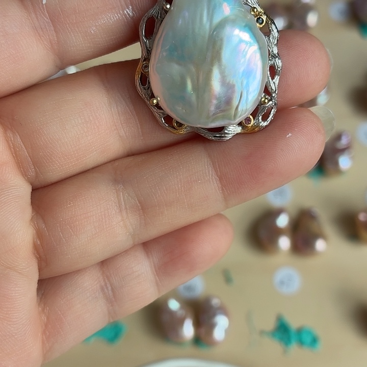 黄***金银S925镶嵌耳饰淡水珍珠