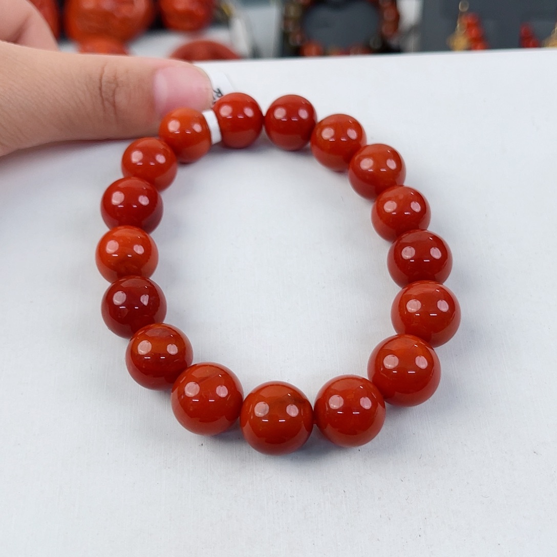 手串未镶嵌南红玛瑙瓦西锦红收藏级圆珠单圈12mm