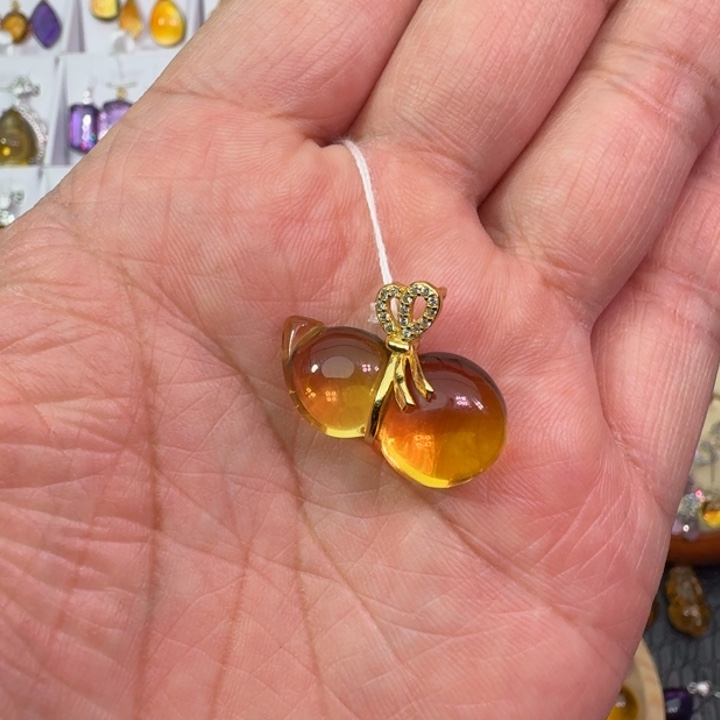 黄晶颈饰银S925镶嵌吊坠