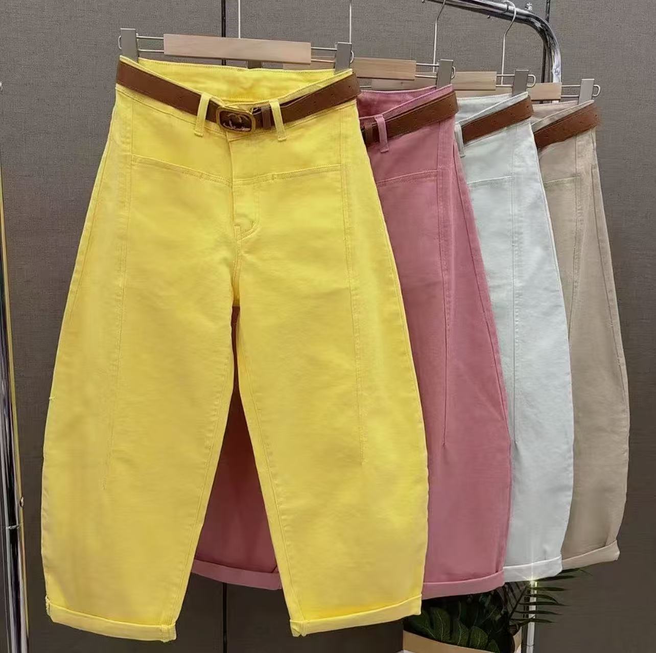 牛仔棉2025糖果色新款女弯刀阔腿裤高腰显瘦宽松百搭老爹哈伦九分