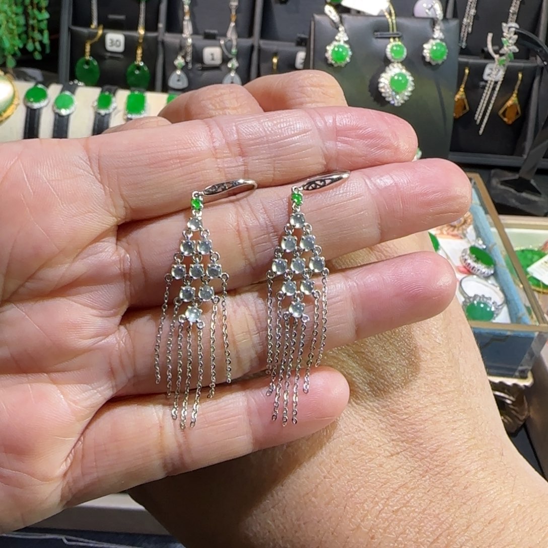 翡翠18K金镶嵌颈饰耳钩