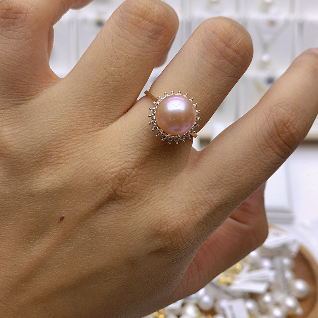 戒指银S925镶嵌淡水珍珠