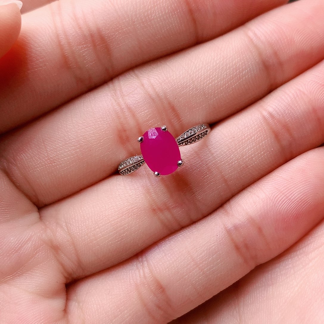 红宝石戒指银S925镶嵌