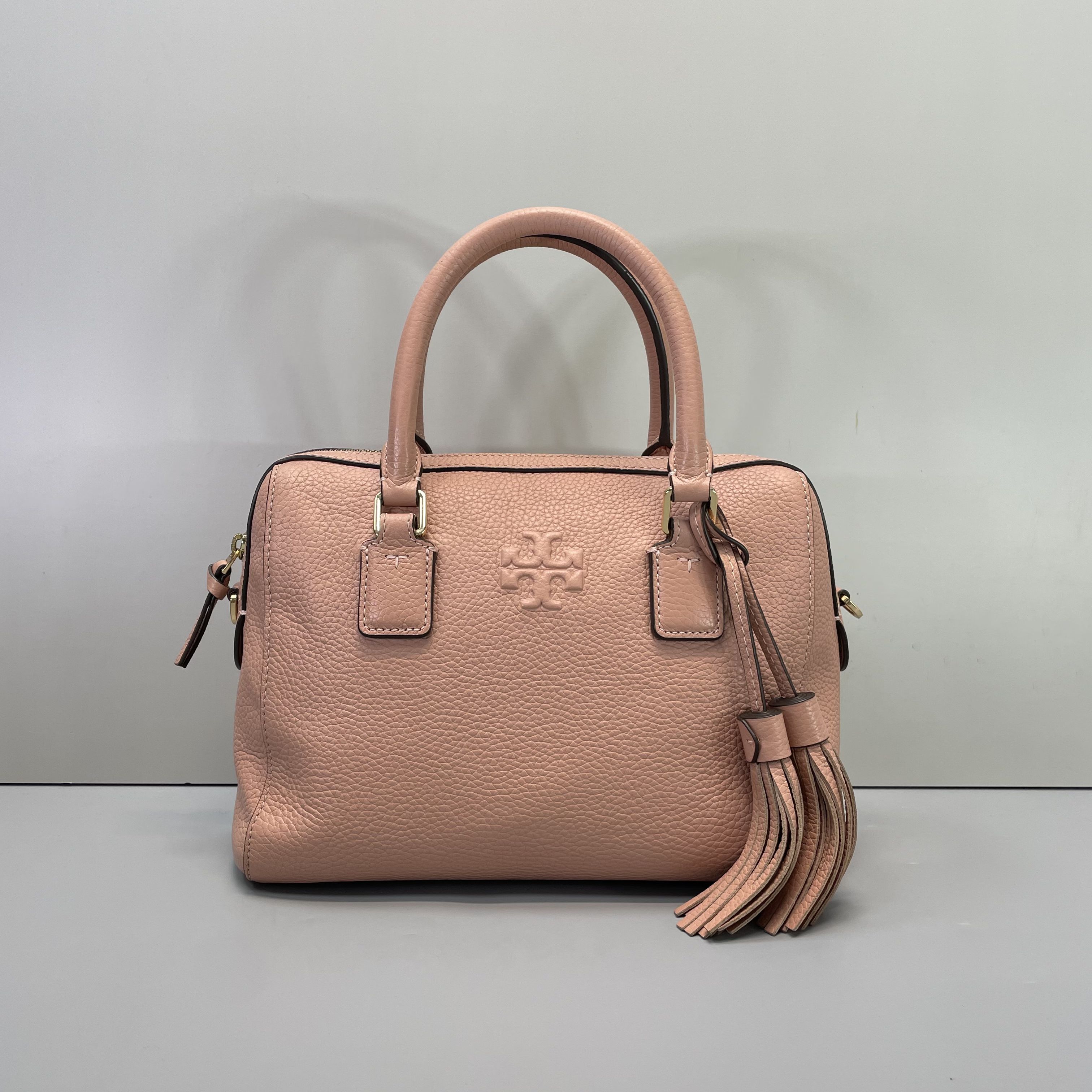 90新 TORY BURCH/汤丽柏琦 小林/粉色波士顿包25*20*13cmB012411