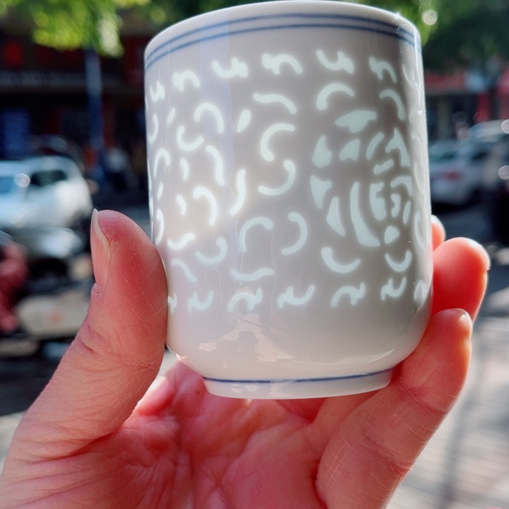 青花玲珑满雕素玲珑可乐杯