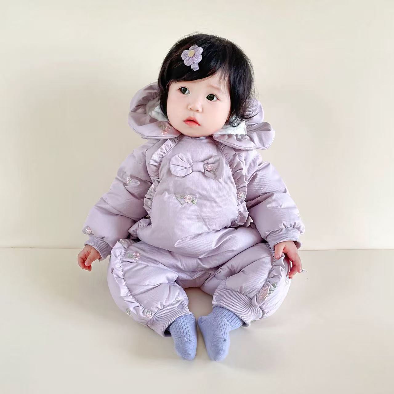 婴儿冬装衣服连体衣加厚加绒宝宝保暖外出服外出哈衣抱衣棉服冬季