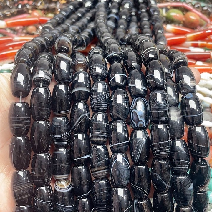 玛瑙/玉髓珠宝半成品未镶嵌一条12x19mm缠丝玛瑙桶珠