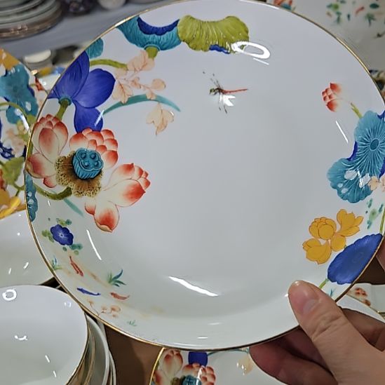 瓷片珐琅彩8寸4个荷塘深盘666666