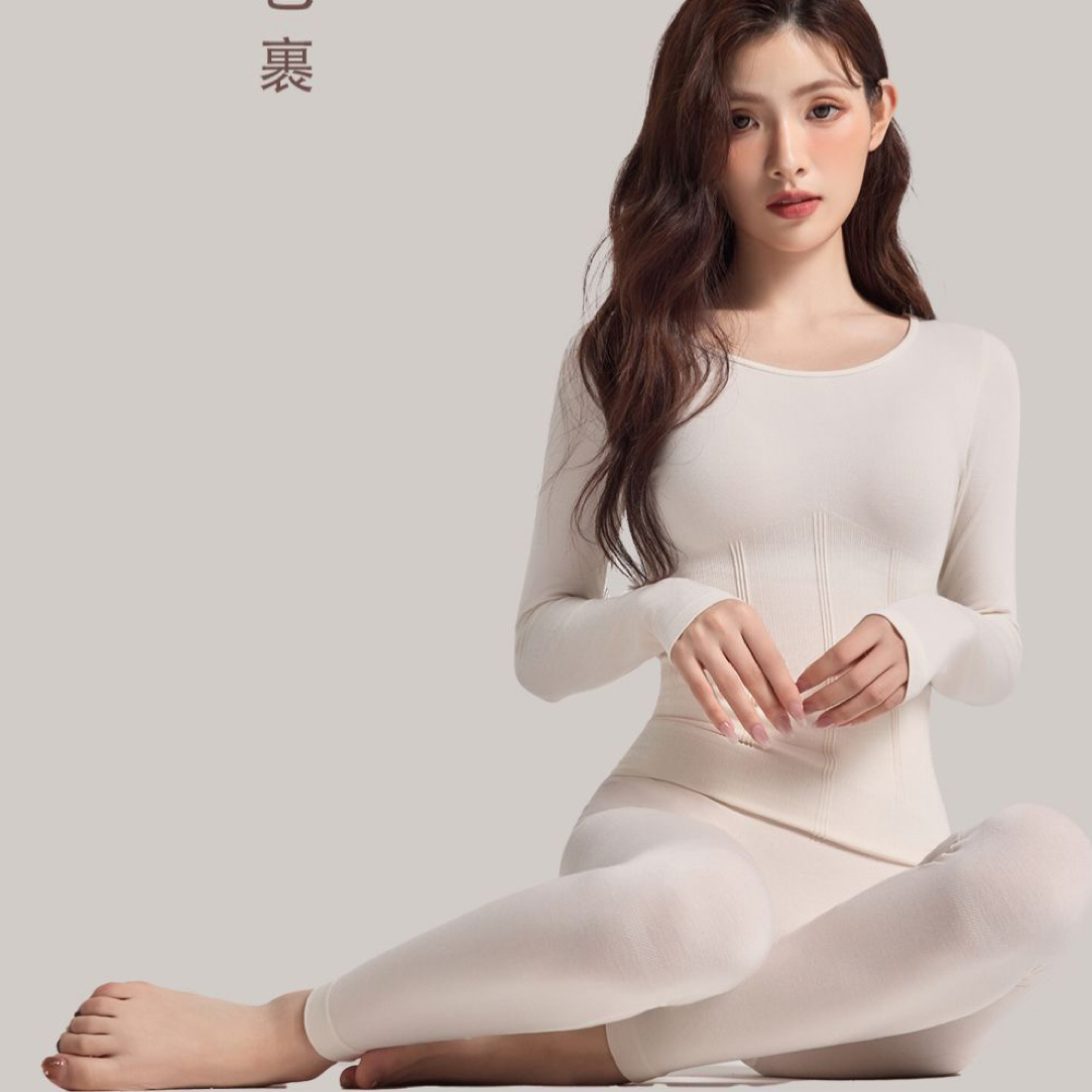 山茶油绵羊毛保暖塑热磨绒无痕修身女士打底内衣套装