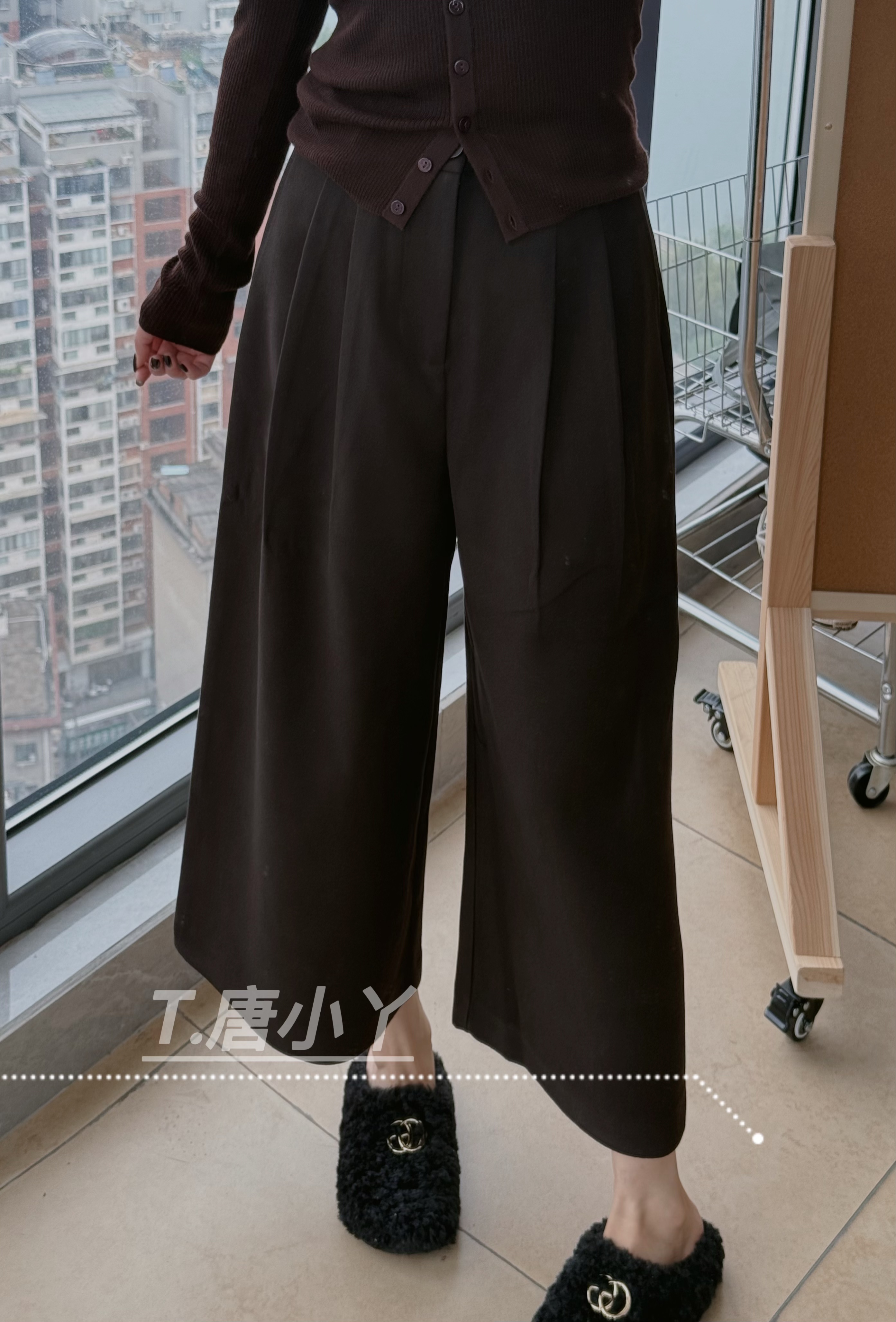 唐小丫|2025秋冬季新款短款毛呢八分显瘦休闲直筒女裤6790