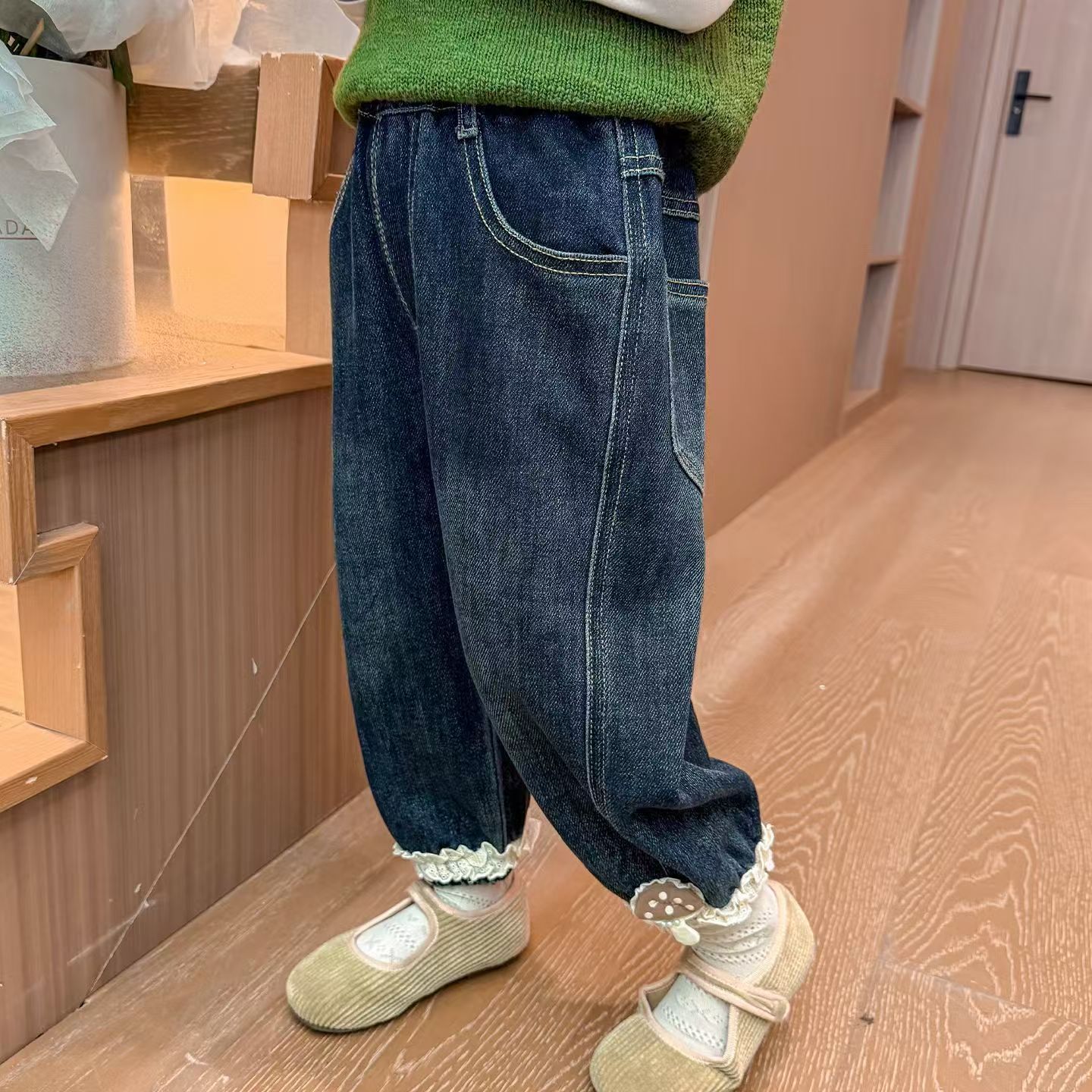 女童牛仔裤2025秋季新款花边牛仔裤中小童外穿牛仔裤儿童百搭长裤