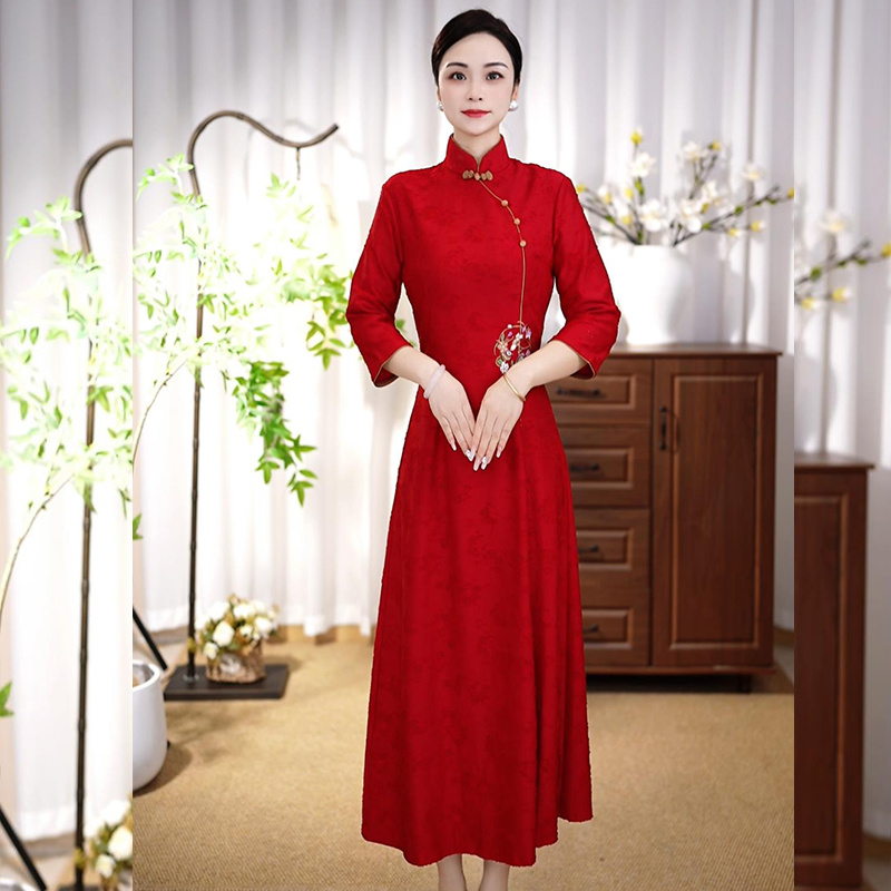 [Feel183]2025夏季新款复古中国风喜婆婆喜妈妈装改良旗袍连衣裙