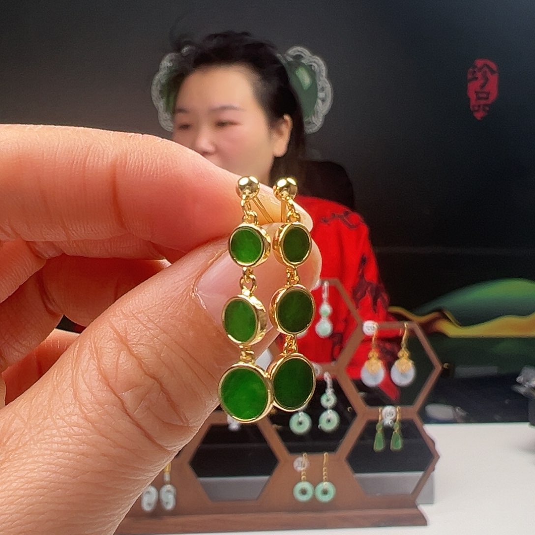 银S925镶嵌翡翠耳饰