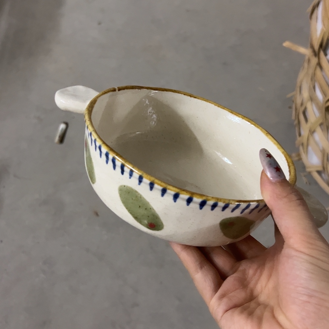 搪瓷瑕疵裂釉橄榄双耳一个466