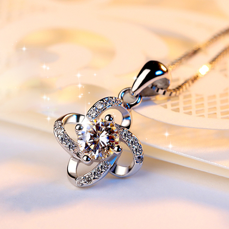 坠链均925银 轻奢镶嵌S925银满钻四叶草吊坠锁骨链坠链时尚百搭