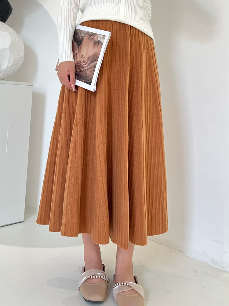 ZL2437垂感百褶裙收腰显瘦时尚百搭春秋中长款伞裙