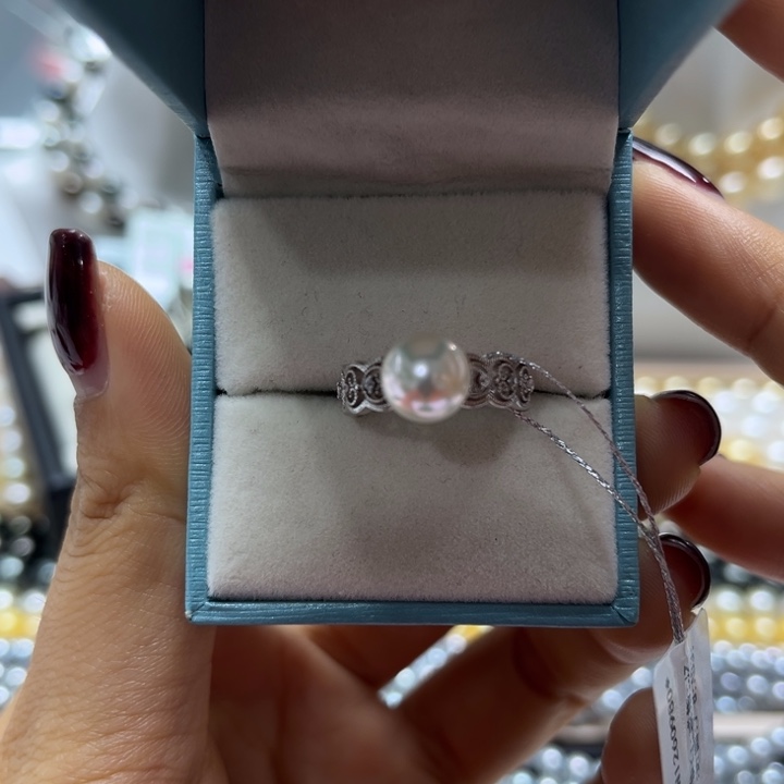 海水珍珠戒指银S925镶嵌7-8mm
