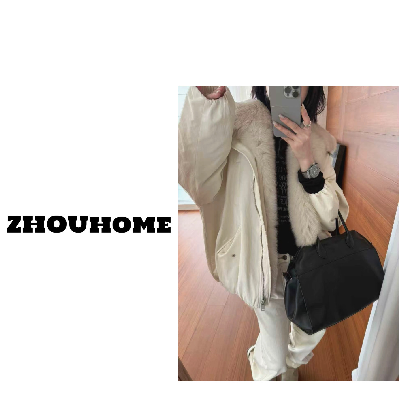 【周周服饰】欧货气质保暖加厚派克服宽松狐狸毛90白鹅绒羽绒服外套