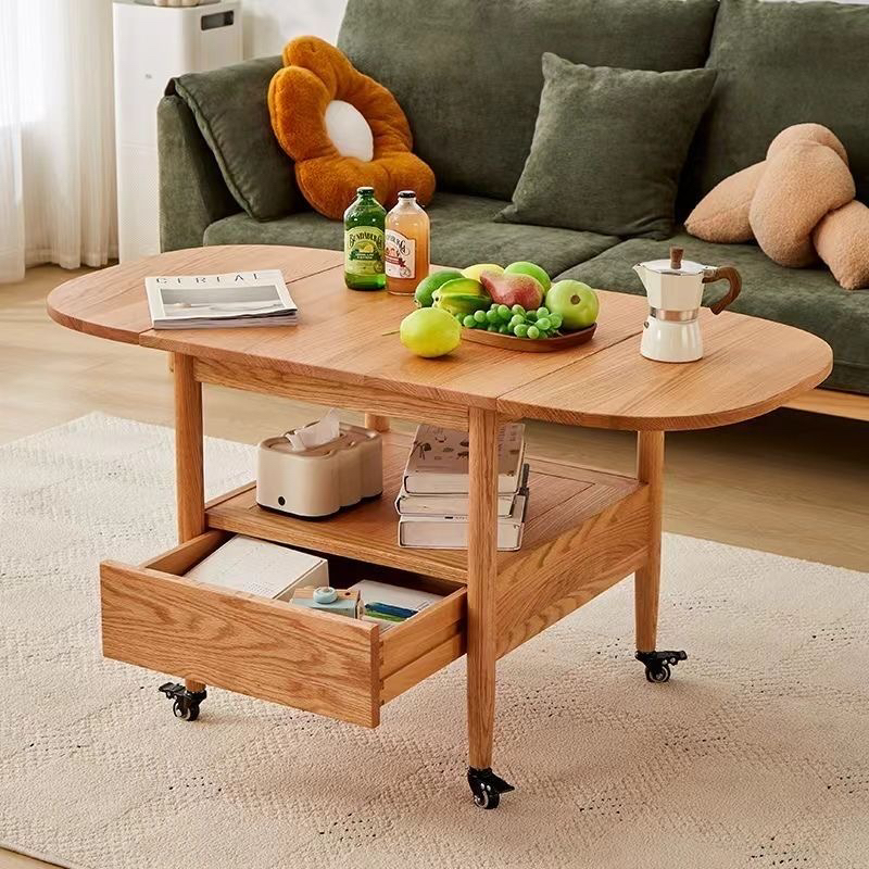 全实木茶几可折叠移动现代简约橡木高茶桌北欧家用小户型小茶几