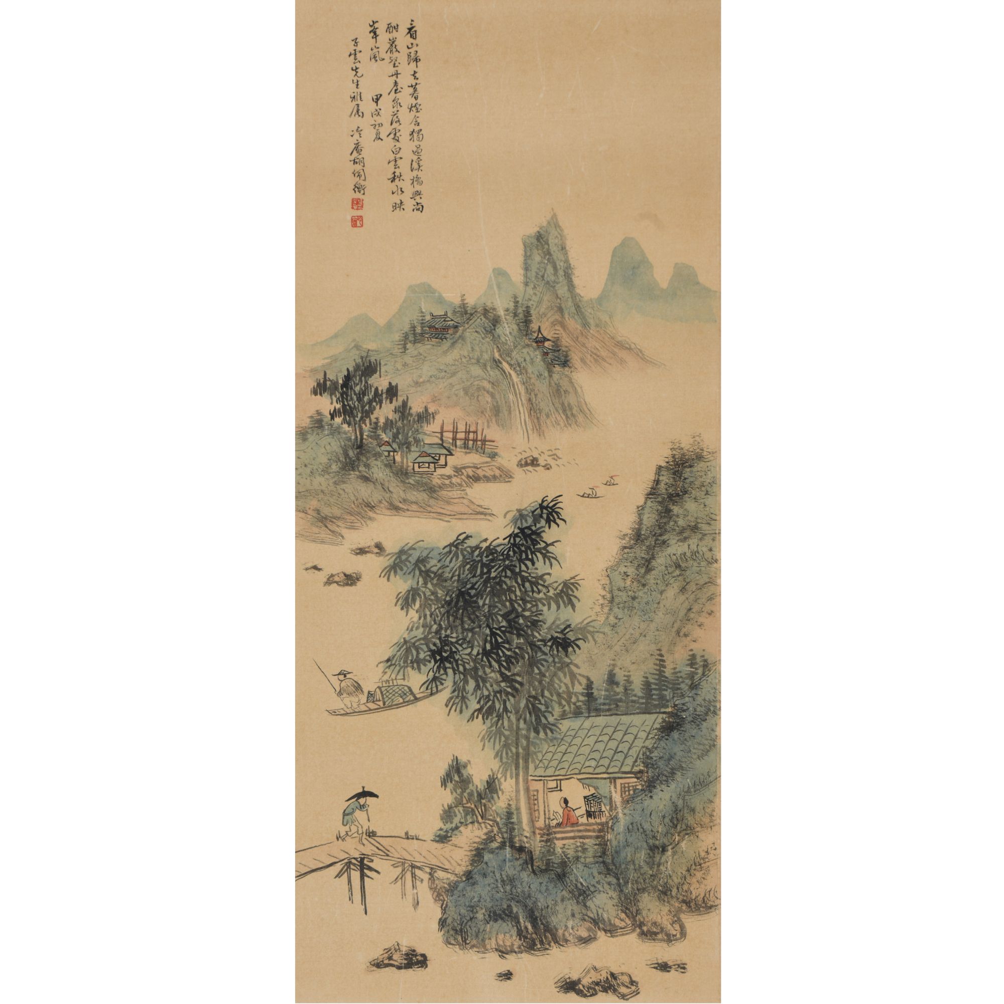 LOT.001【山水】绢本镜片B0501-394预展手绘美术品