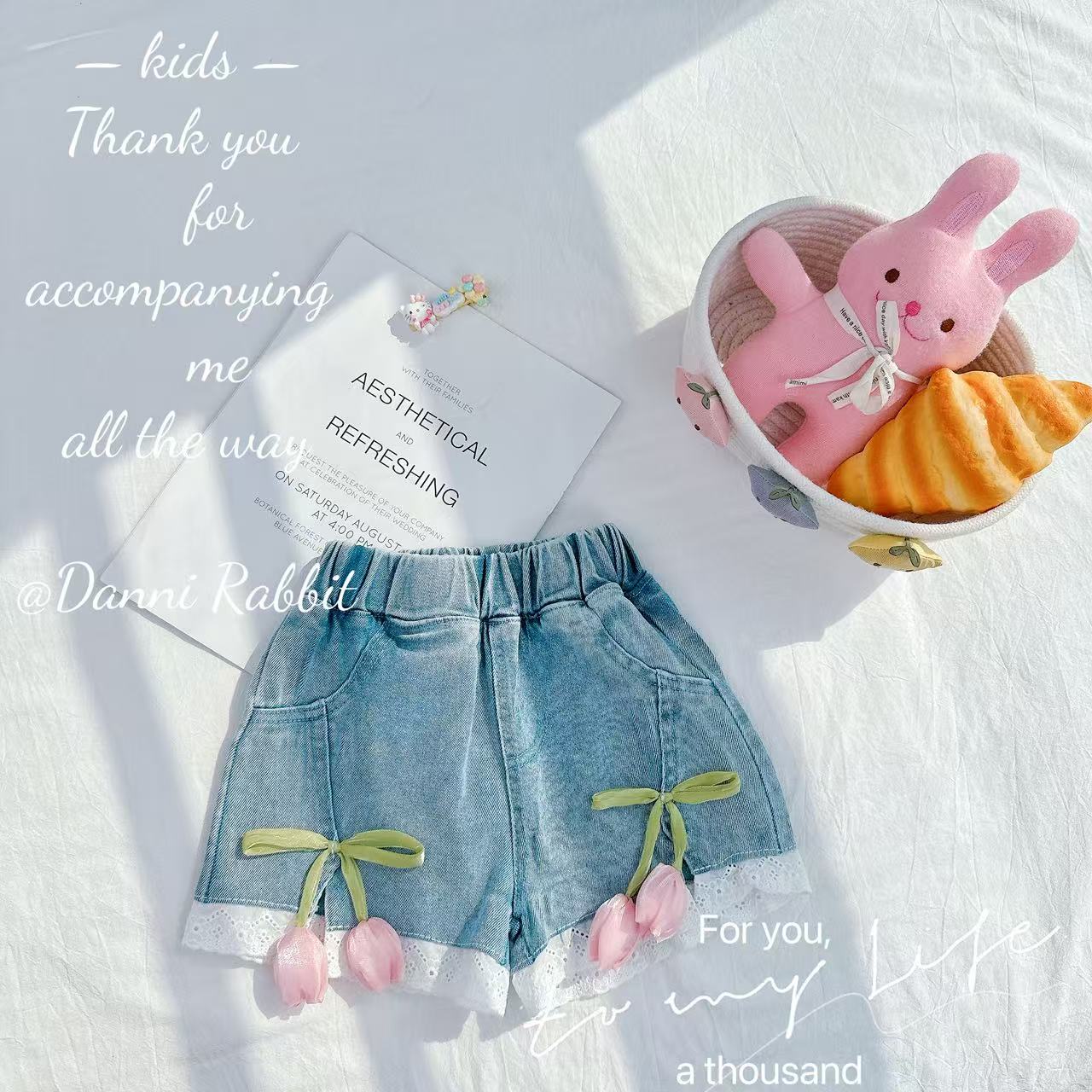 【Dannirabbit】*夏日花香—郁金香美感花边牛仔短裤*D-W740