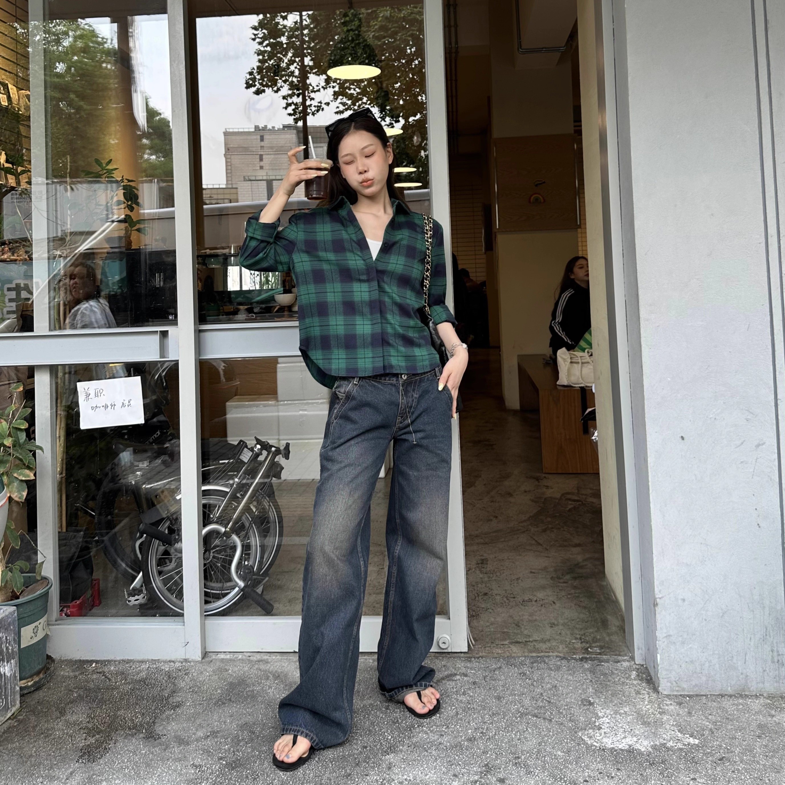 D YANGJUN 秋季女装2024新款秋冬穿搭高级感复古短款格子衬衫上衣