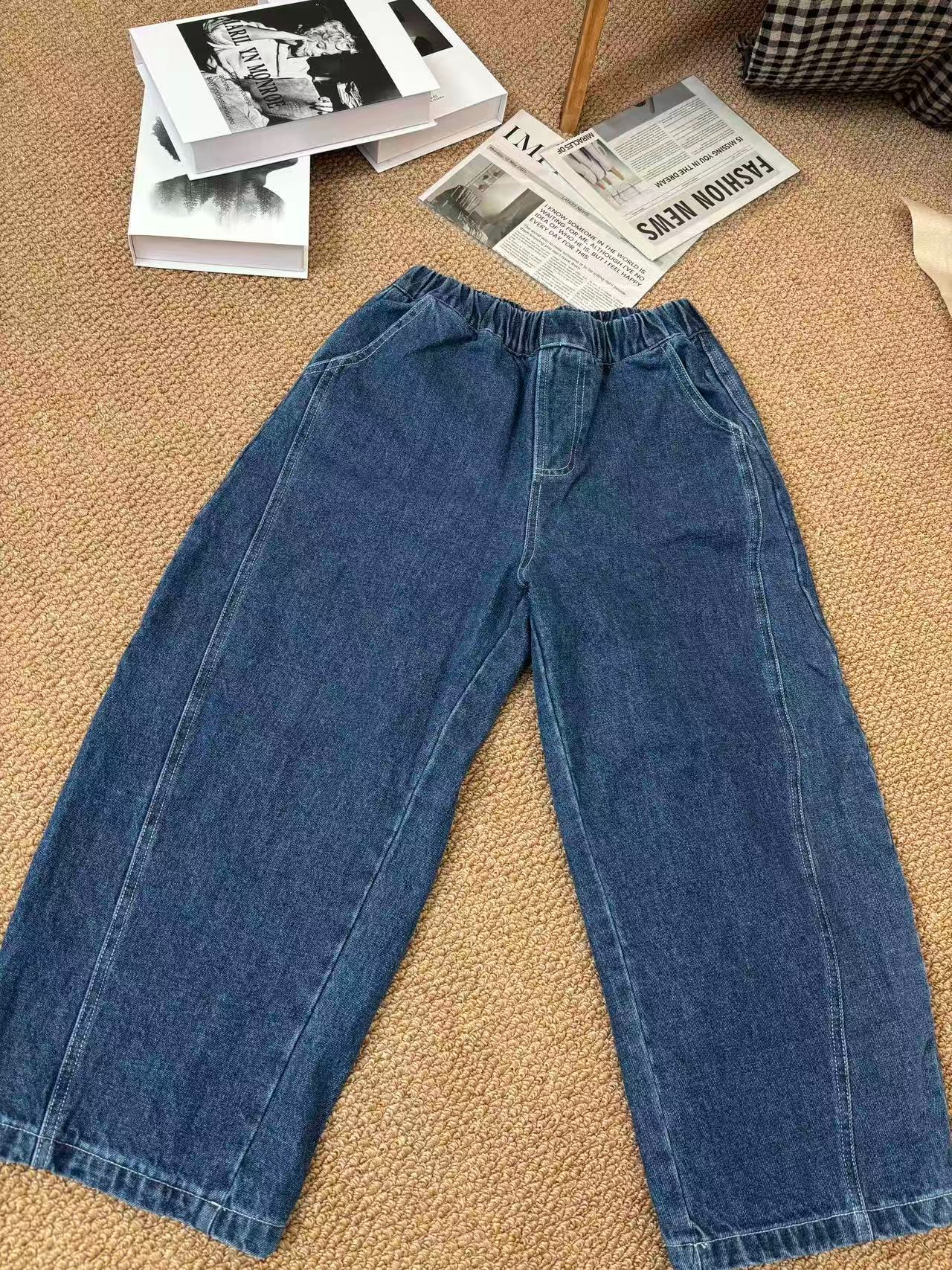 【奈野喜】韩国正品代购/加绒拼接香蕉牛仔裤【NO退NO换】