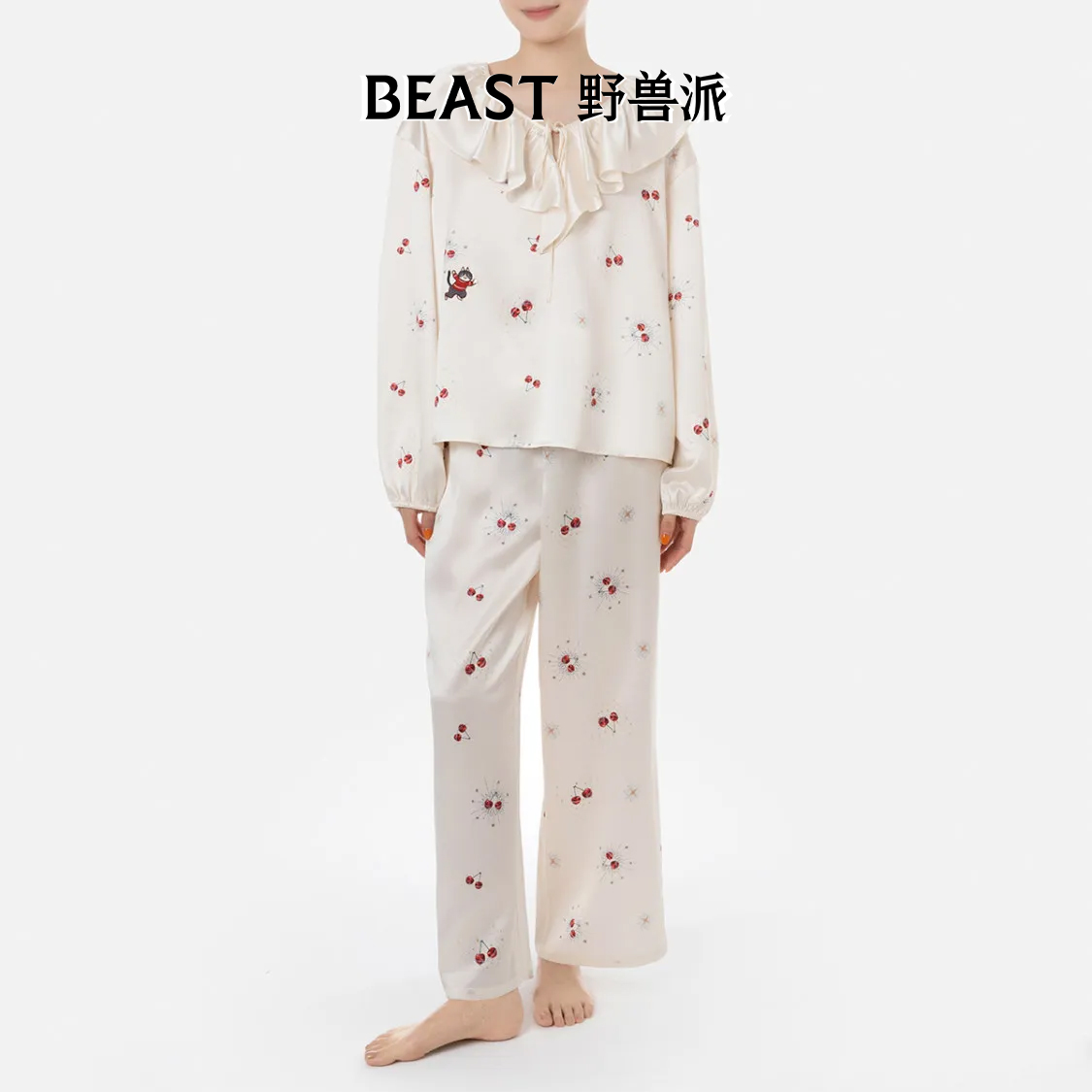 BEAST/野兽派“水果星球历险记”真丝家居服套装宝石樱桃印花睡衣