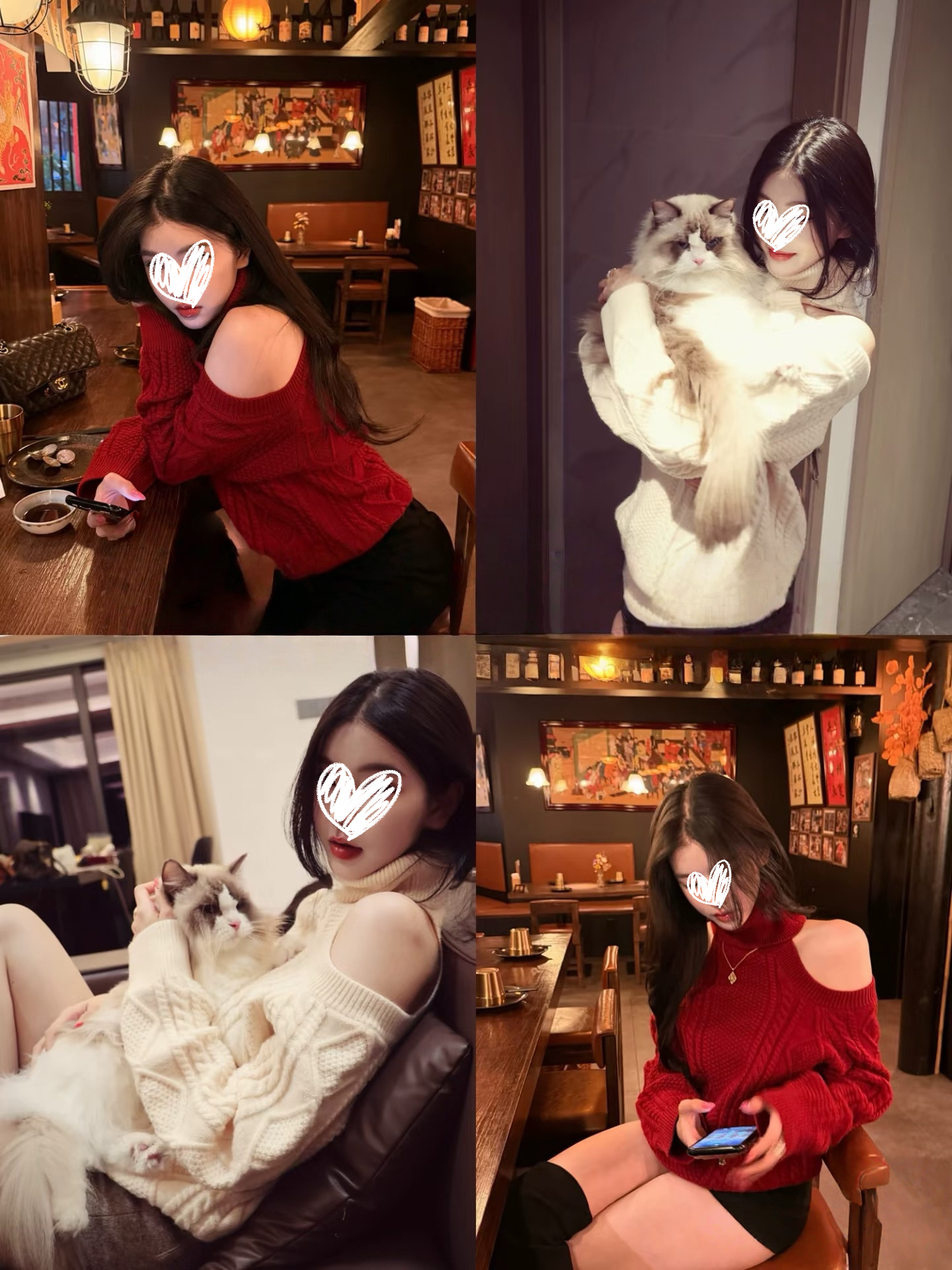 玫瑰礼记 高领露肩毛衣女秋冬慵懒感针织上衣