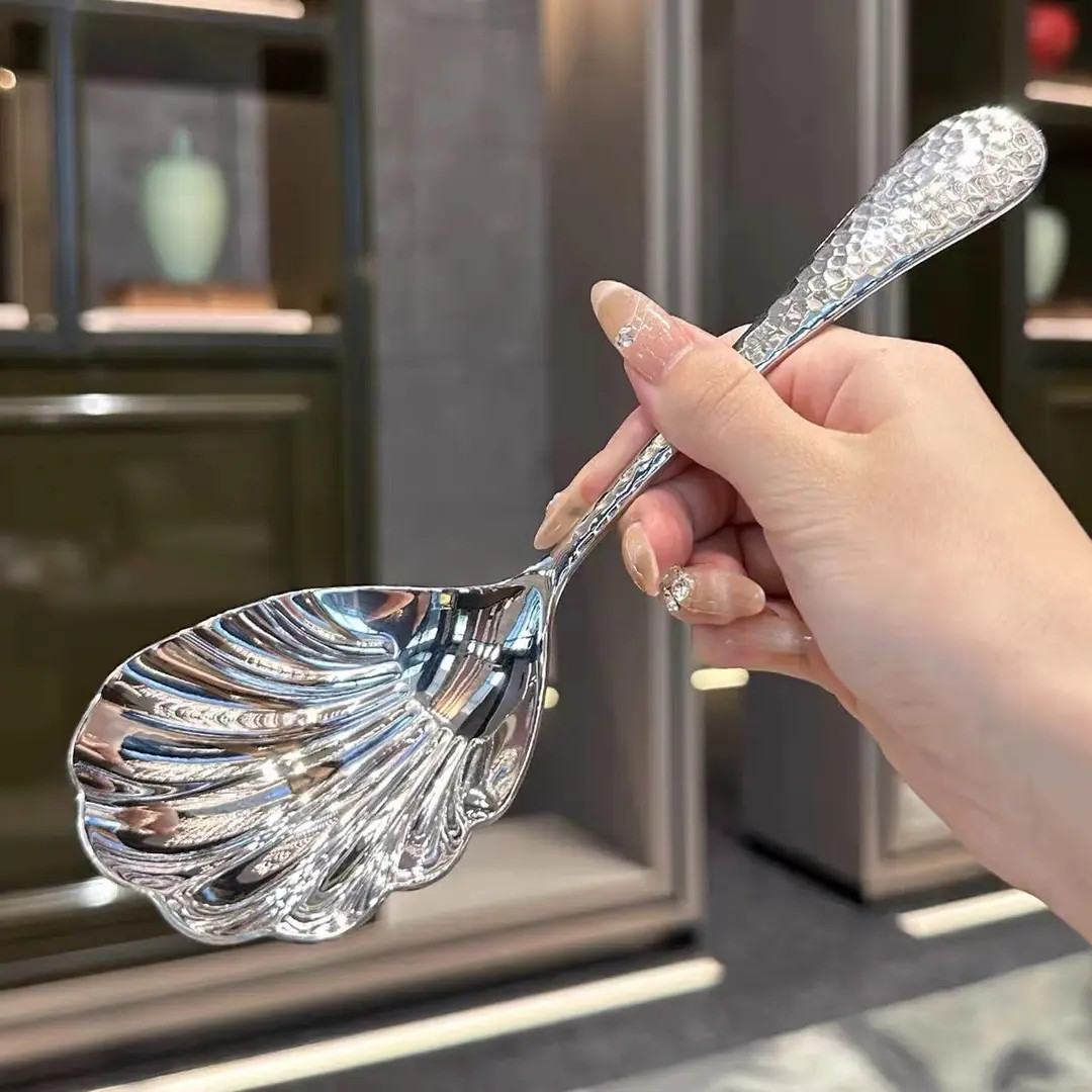 【欧洲高定设计款】18-10不锈钢贝壳勺荷花勺高颜值创意高档餐具