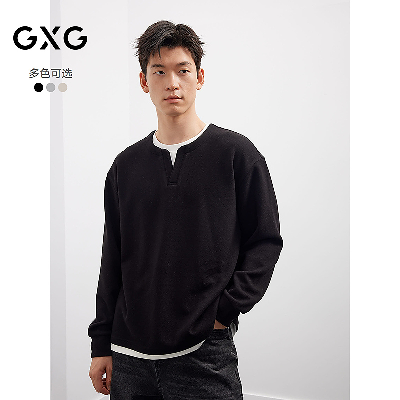 GXG男装假两件卫衣25年秋新款圆领休闲T恤亨利衫上衣#G25D313137