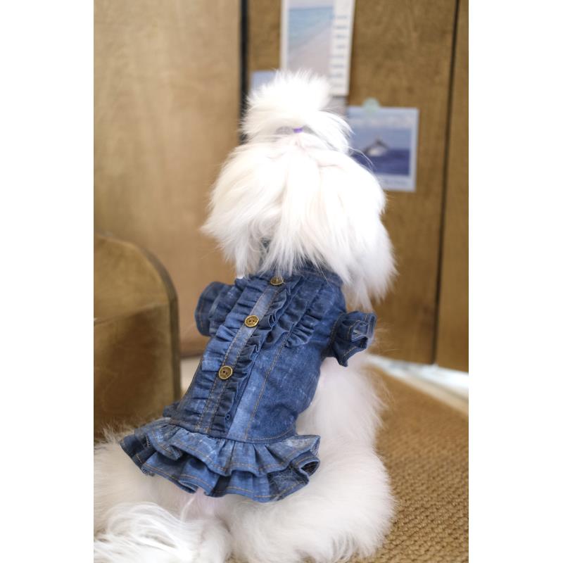 宠物猫狗复古金属扣牛仔衬衫裙衣服