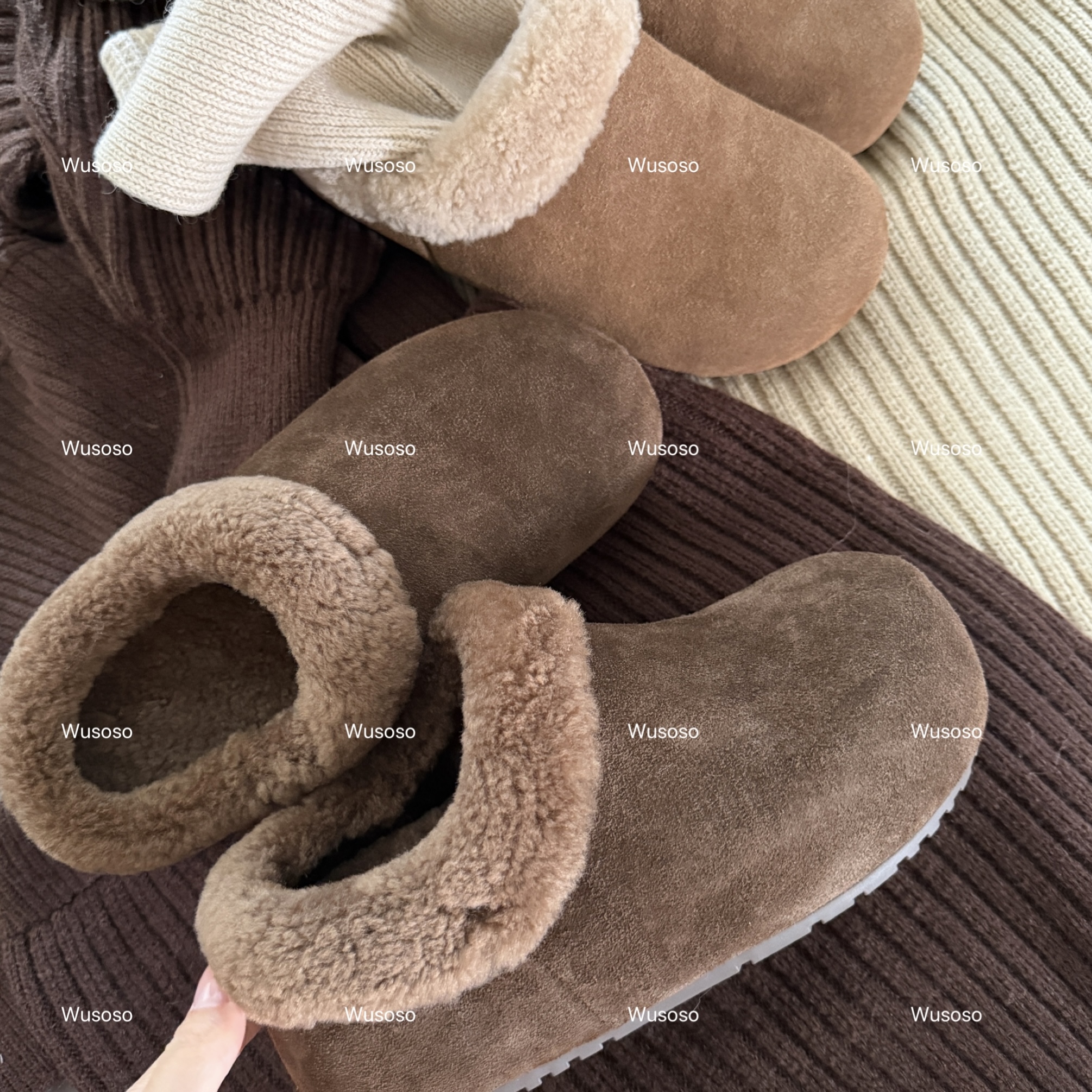 【soso】25ss｜一脚蹬保暖羊毛内增高5cm厚底勃肯鞋