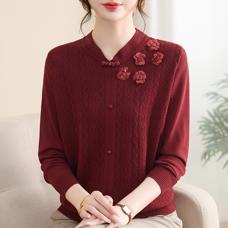 中老年女装新中式妈妈针织衫妈妈装毛衣秋冬女装气质长袖洋气中年