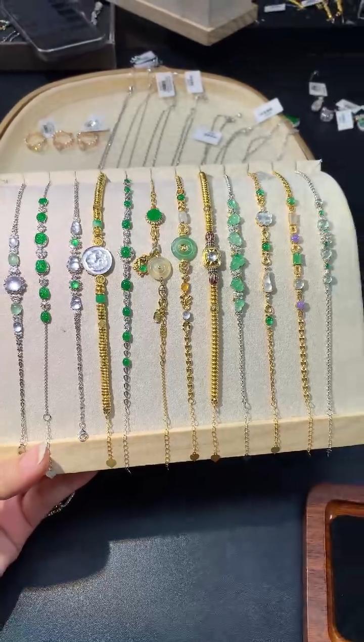 【彩虹盘】翡翠手链-多样性发一件-18K金镶嵌-JK012|CXQ21