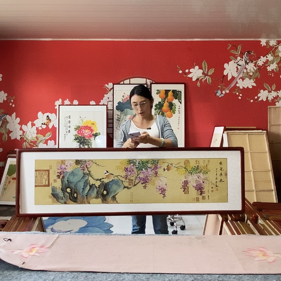 国画手写手绘带框包邮国画作品47✖️162