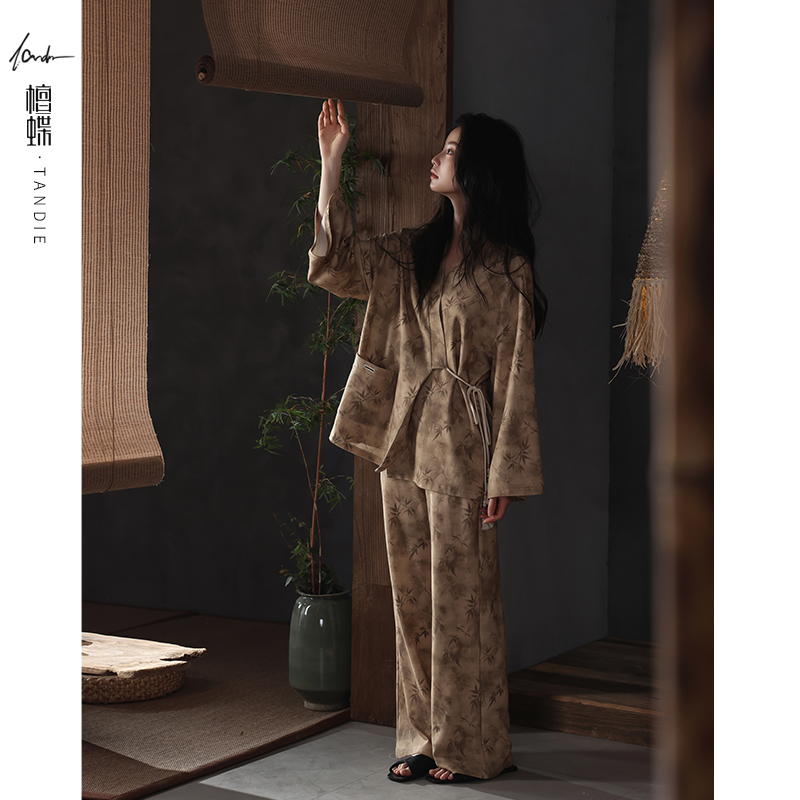 檀蝶纯棉居家睡衣女款爆款2025新款秋季纯棉睡衣女流光琥珀家居服