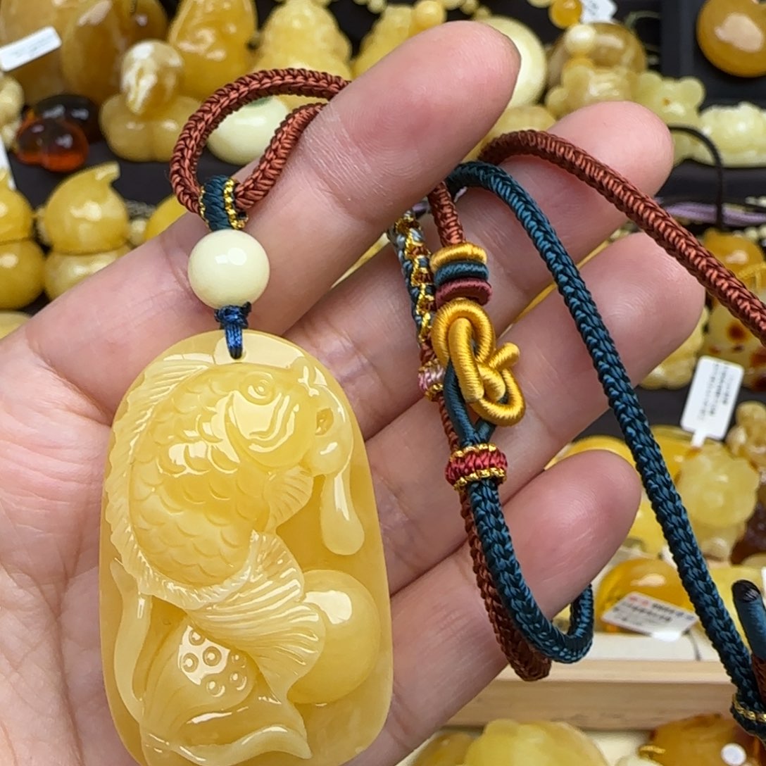 蜜蜡套链未镶嵌天然浓蜡鸡油黄蜜蜡连年有余吊坠