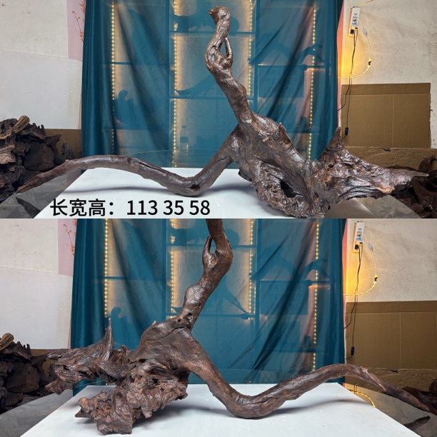 纯天然紫柚木沉木鱼缸造景木质老辣爆裂纹一木成景