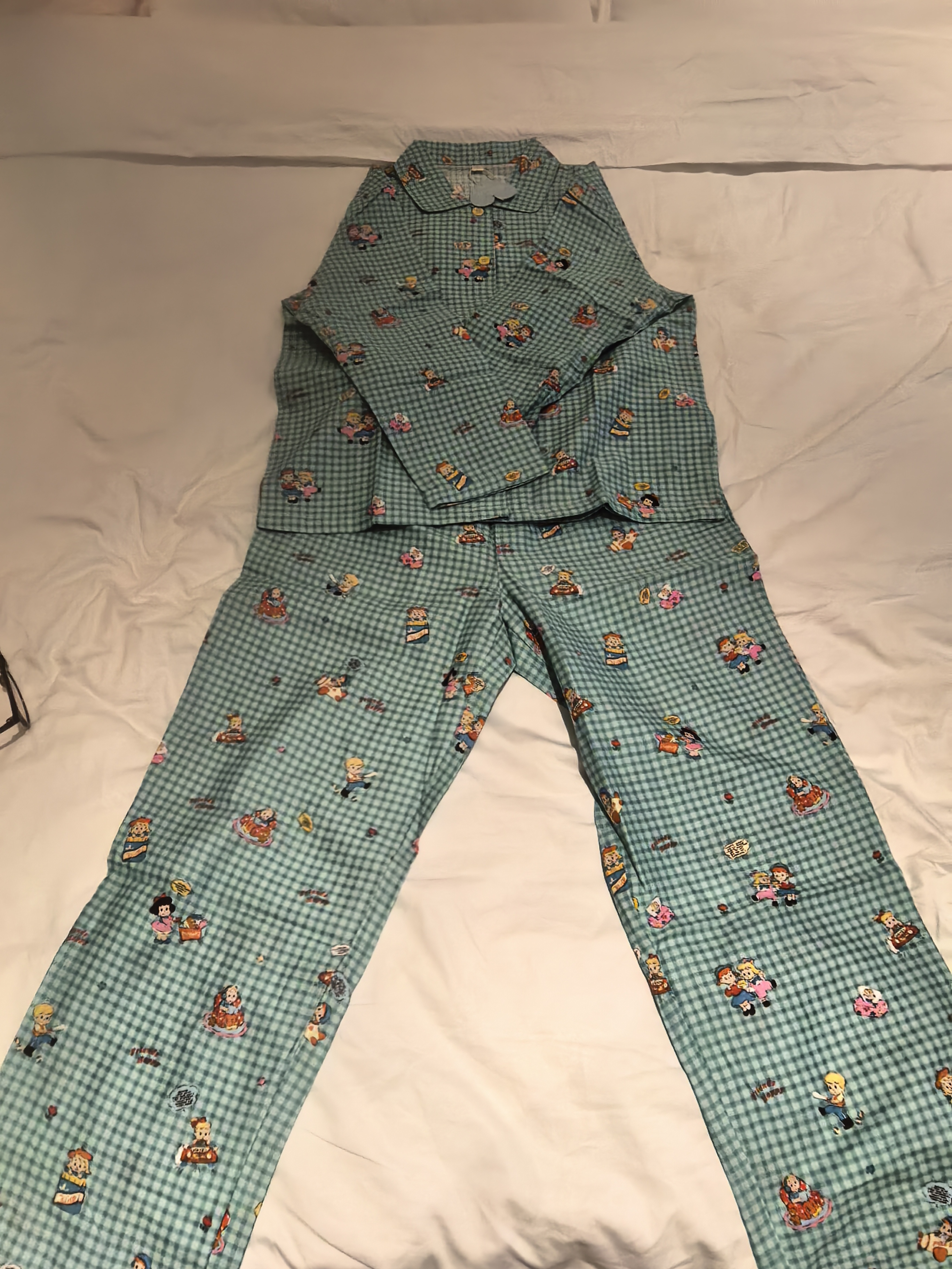 薄款长袖秋季长裤睡衣家居服套装女士卡通格子宽松