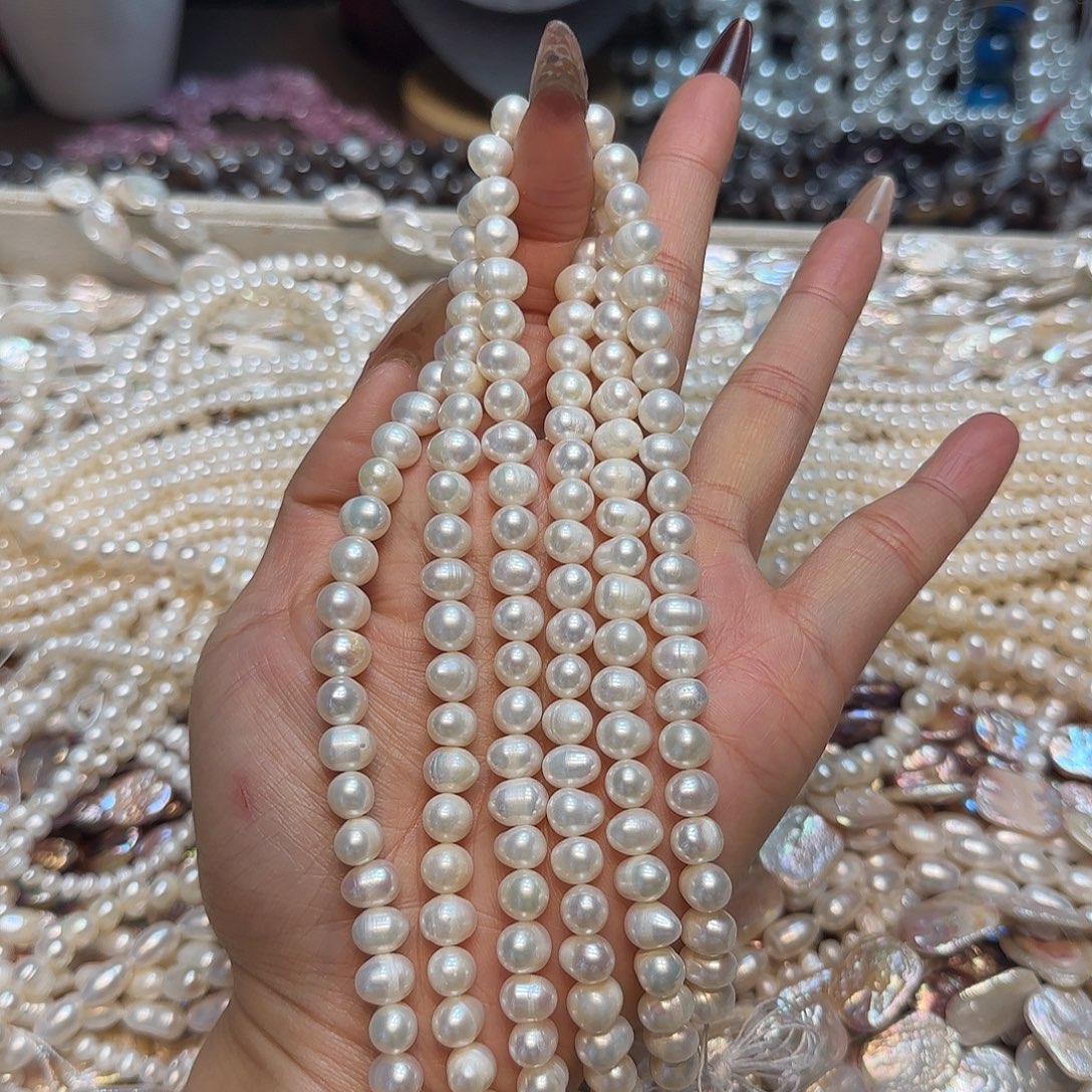 玛瑙/玉髓未镶嵌珠宝半成品淡水珍珠8-9mm一条