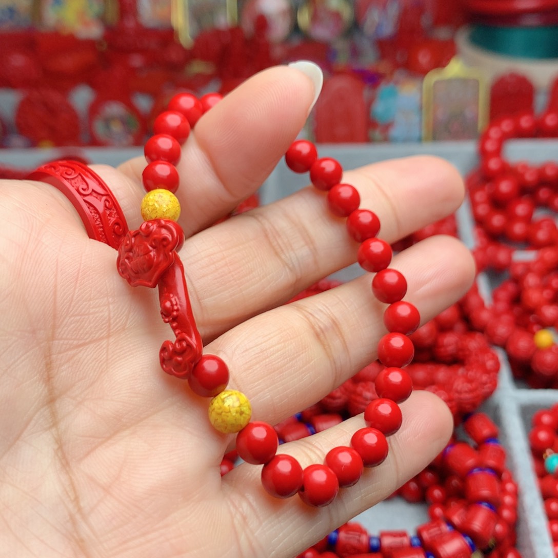 天然辰砂工艺品朱砂如意手串