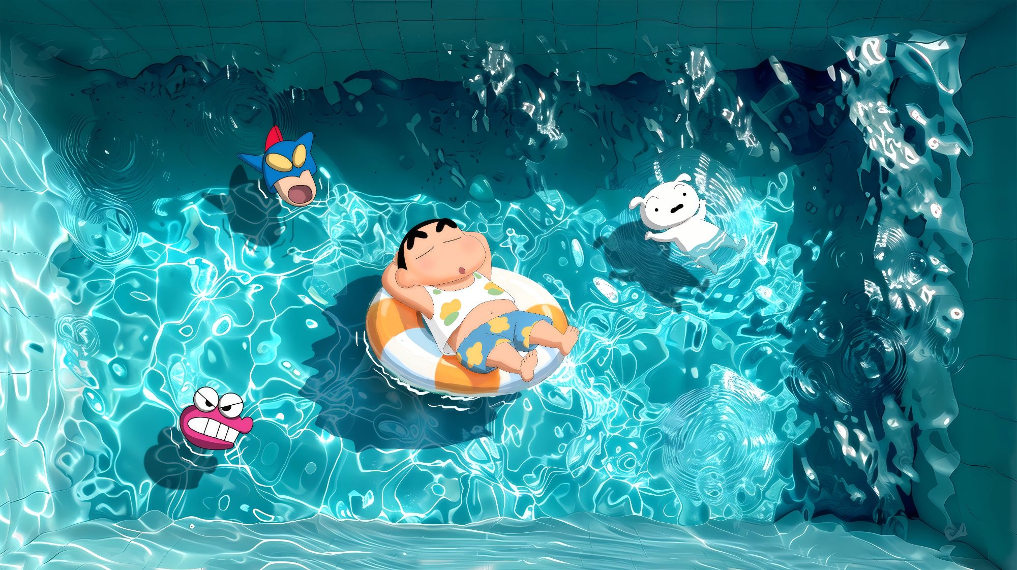 定制蜡笔小新高清鱼缸背景水族箱贴纸装饰画静电无痕立体3D5d外贴