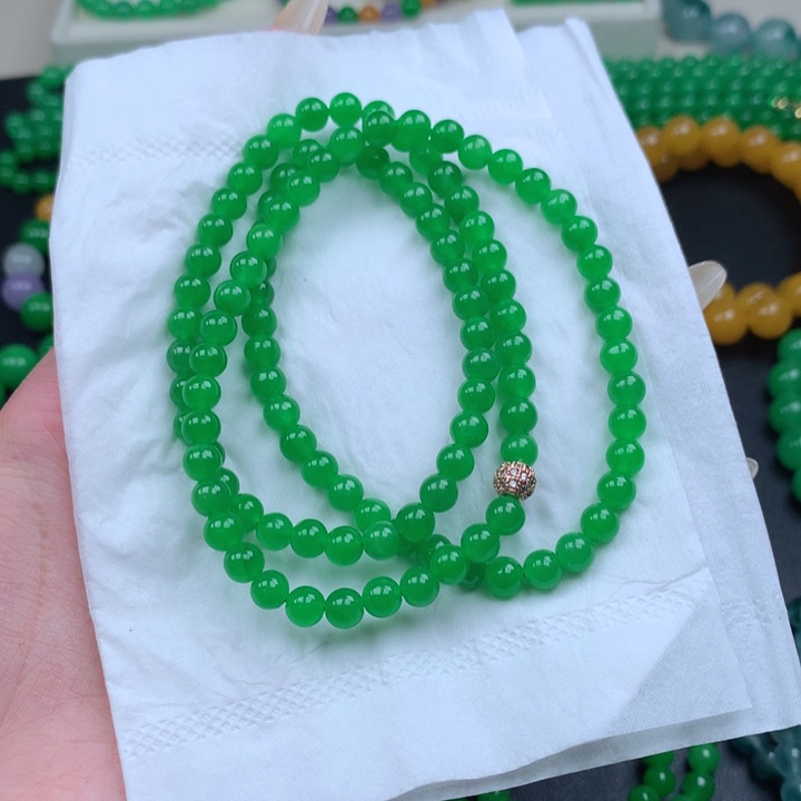 清***阁缅料卡6正阳绿项链