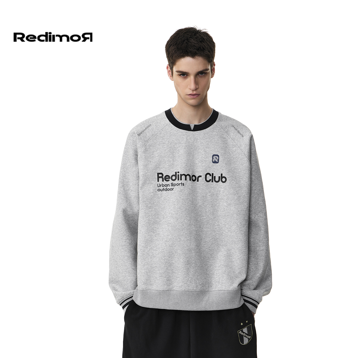 【REDIMOR】清仓 美式复古灰色圆领卫衣秋季新款套头上衣253RZ1299